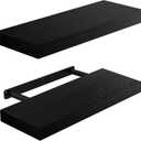 Amada HOMEFURNISHING Floating Shelves Wall Mounted, 15 x 7 Inch Wall Shelves for Bathroom, Bedroom, Living Room, Black Shelves Set of 2, Black 