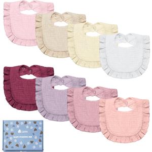 Lictin 8-Pack Muslin Baby Bibs - Bandana Drooling and Teething Bibs, Unisex Cotton (Warm)