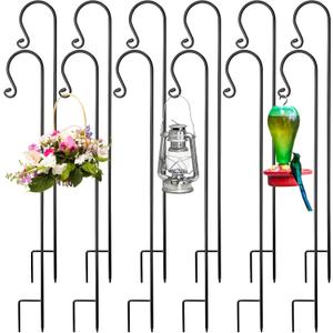 12 Pack Shepherd Hooks for Outdoor 32 Inch 1/3 Inch Thick Shepherd Metal Curled Garden Hook for Lanterns Hanging Plant Baskets Solar Lights Bird Feeders Wedding Decor, Black