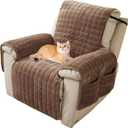 Plush Recliner Slipcover 23 Inches - Washable & Quilted Faux Wool Cover for Lazy Boy Chairs & Furniture. with Side Pockets, Large Recliner Chair Covers, Safe for Children/Pets,Coffee
