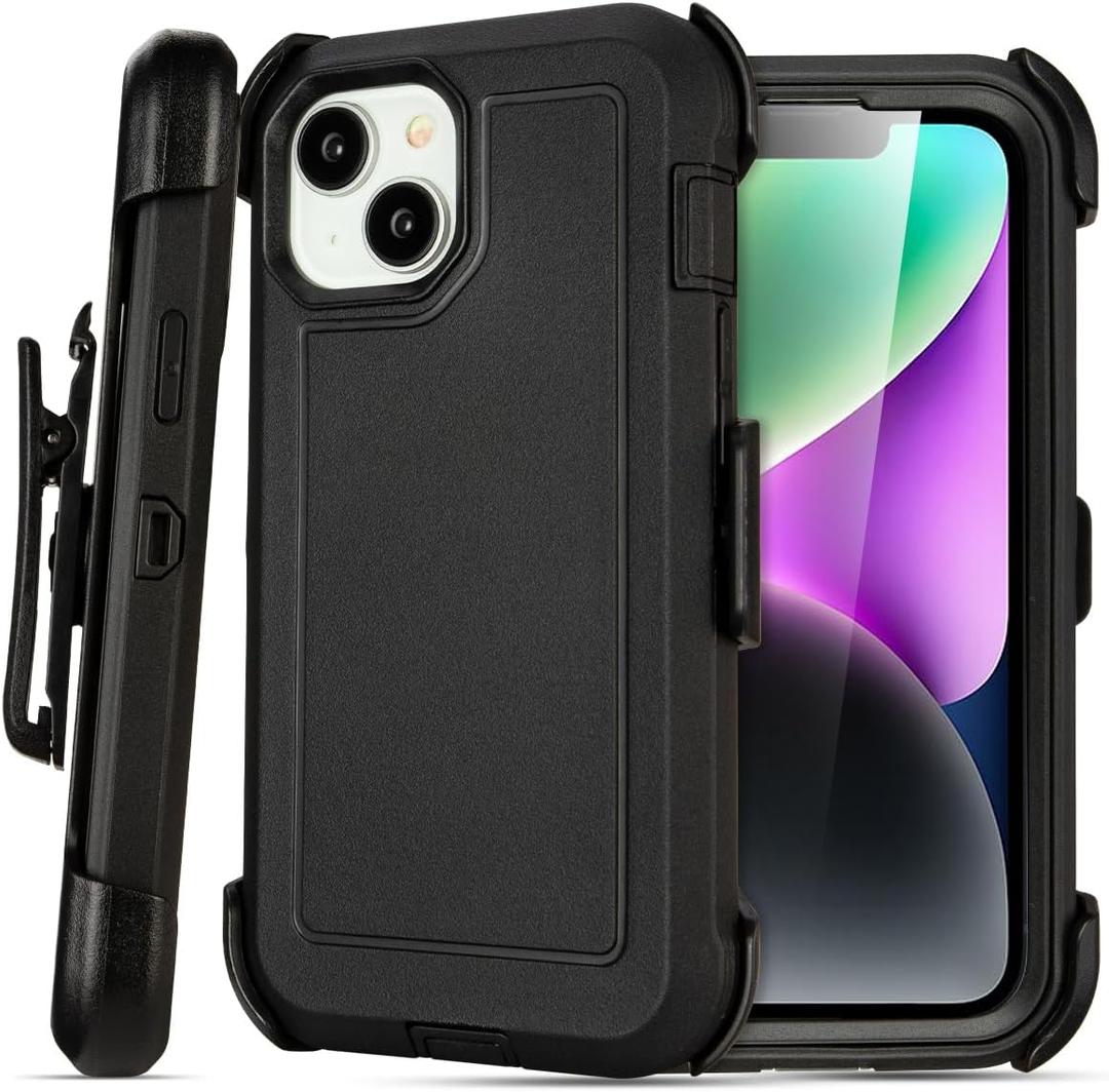 for Black iPhone 14 Case with Belt Clip, Shockproof Heavy Duty Rugged,3 Layers of Sturdy,Anti-Drop,Military-Grade Defender Cover for iPhone 14 Case Black