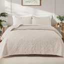 Exclusivo Mezcla Quilts King Size Bedspread with 2 Pillow Shams, Lightweight Brich Beige King Quilt Bedding Set with Vintage Damask Pattern, Soft Bedspreads Coverlets for All Seasons