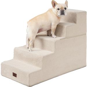 EHEYCIGA Dog Stairs for High Bed 25" H, 5-Step Extra Wide Dog Steps for Bed, Pet Steps for Small Dogs and Cats, Non-Slip Balanced Pet Ramp Indoor, Beige