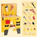 Wooden Tool Bench for Kids Pretend Play Workbench Set with Realistic Tools, STEM Construction Workshop Toys, Gift for 3 4 5 Year Old Boys & Girls