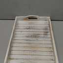 MyGift Shabby Chic Whitewashed Wood Breakfast Serving Tray with Cutout Handles with Slatted Design, Breakfast Ottoman Coffee Table Tray, 16 x 11 Inches