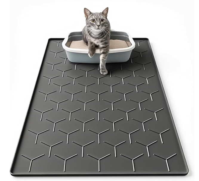 Cat Litter Box Mat, Large 34" X 22" Cat Litter Mat, Waterproof Silicone Pad for Floor, Black
