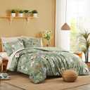 CASAAGUSTO Oversize King Size Comforter Set - 7 Pieces Green Floral Bedding Sets, Oversize King Bed in a Bag with Botanical Butterfly Comforter, Sheets, Pillowcases & Shams for All Seasons