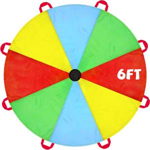 NARMAY Kids Play Parachute, 6ft Rainbow Parachute with 8 Handles, Cooperative Group Game Toy for Indoor & Outdoor Play