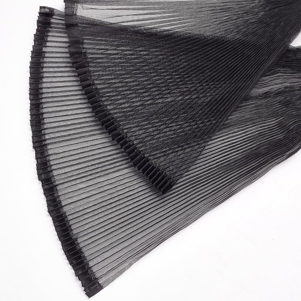 WADORN 1 Yards Ruffled Lace Trims, 57.1" Width Pleated Lace Fabric Trim Organza Chiffon Tulle Border Organza Ruffled Applique Trimming Sewing Craft for DIY Costume Dress Bag Wedding Home Decor, Black
