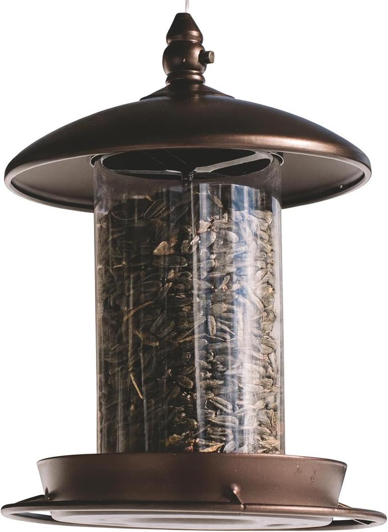 Metal Bird Feeder for Outside Hanging, Wild Bird Feeders for Cardinal, Large Roof and Tray - 6 Port (Chestnut Brown)