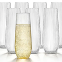 HOMIP 36pcs Clear Plastic Champagne Flutes - 9oz Disposable Champagne Flutes Stemless Toasting Glasses, Ribbed Ripple Design (BPA-Free) for Weddings, Bars & Events - Disposable Party Cups