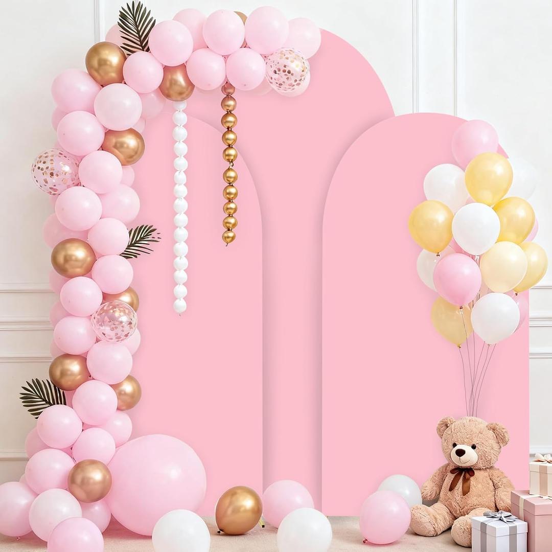 Bazen Wedding Arch Backdrop Cover (7.2FT+6.6FT+6FT) Set of 3 Spandex Arch Covers Round Top Chiara Stretchy Arches Backdrop Stand Cover for Birthday Party Ceremony Banquet Ornaments Pink