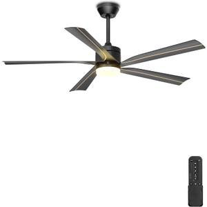 Phylluz 56" Ceiling Fan with Light, Black Ceiling Fan Remote Control - 3CCT, Quiet DC Motor Ceiling Fans for Indoor Outdoor Patio, Living Room
