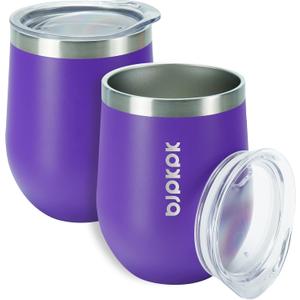 BJPKPK 2 pcs 12oz Insulated Tumblers, 12oz Double Wall Vacuum Coffee Mugs with Lid, Unbreakable Stainless Steel Glasses, Insulated Coffee Cups for Home & Outdoor, Dark Purple
