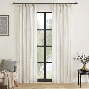 MIULEE 96 Inches Long Pinch Pleated Natural Linen Curtains 2 Panels Set for Bedroom Living Room, Viral Pleat Semi Sheer Drapes Light Filtering Textured Sheer Curtains with Hooks Floor to Ceiling