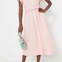 Womens Turn Down Collar Shirt Dress Short Wing Sleeve Button Down Dress Trench Coat Formal Elegant Dress With Belt(Pink-M) (Pink, M)
