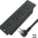 USB C Conference Recessed Power Strip 20W, 3 Outlets 2 USB Fast Charge(PD 20W&QC 18W) Mountable Flat Plug 10ft Extension Power Cord for Nightstand Cabinet Sofa Table Couch