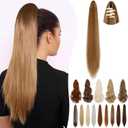 Ponytail Extension Claw 18" 20" Long Curly Wavy Straight Clip in Natural Looking Synthetic Hair Extension Ponytail Hairpiece for Women Ash Blonde mix Ginger Brown