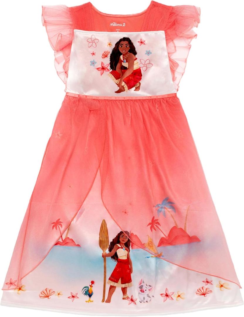 Disney Girls' Princess Dress Nightgown, Fantasy Gown, Soft & Cute Pajamas for Kids (3T, Moana Dreamer)