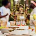4 x Mi Primera Comunin Cake Topper, Spanish First Holy Communion, Religious Baptism, Christening Baby Shower 1st Birthday Party Decorations Supplies, Gold Glitter