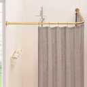 L Shaped Corner Shower Curtain Rod, [23.6"-52"] x [23.6"-52"] Heavy Duty 90 Degree Adjustable Shower Pole for Bathroom, Bathtub & Outdoor with 12 Hooks & Ceiling Support - Gold