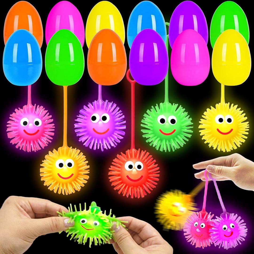 24 Pack LED Puffer Balls, Light Up Stress Relief Toys for Kids Boys Girls Teens Brithday Hunt Filling Treats Basket Stuffers Brithday Party Favors