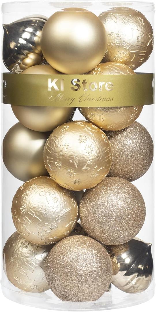 KI Store Champagne Christmas Balls 20pcs 3.15-Inch Christmas Tree Decoration Ornaments for Xmas Tree Holiday Wreath Garland Decor Ornaments Hooks Included