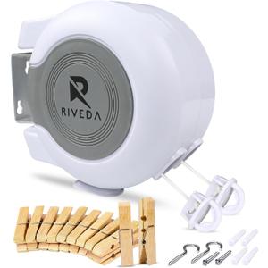 RIVEDA Dual Retractable Clothesline 49 ft Each Line with 24 Clothes Pins - Heavy Duty Clothes Line Indoor & Outdoor Laundry Line -Double Clothing line - Easy Installation (White)