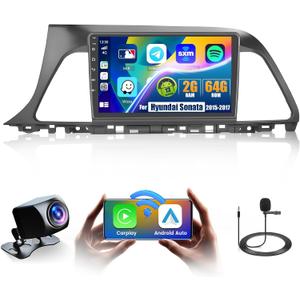 2+64GB Android Car Stereo for Hyundai Sonata 2015-2017 (LHD) Wireless Carplay Android Auto, 9 Inch Touchscreen Car Radio GPS Navi WiFi Bluetooth Backup Camera FM RDS Radio EQ SWC