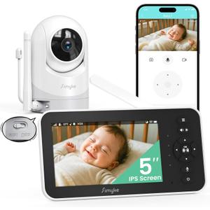 Video Baby Monitor with Camera and Audio,5'' Screen,720P,No Wifi or Free App Mode, Pan-Tilt-Zoom, Lullabies, Feeding Remind, Night Vision, VOX/ECO,2-Way Talk,1500ft Long Range, Easy Setup,30H Battery