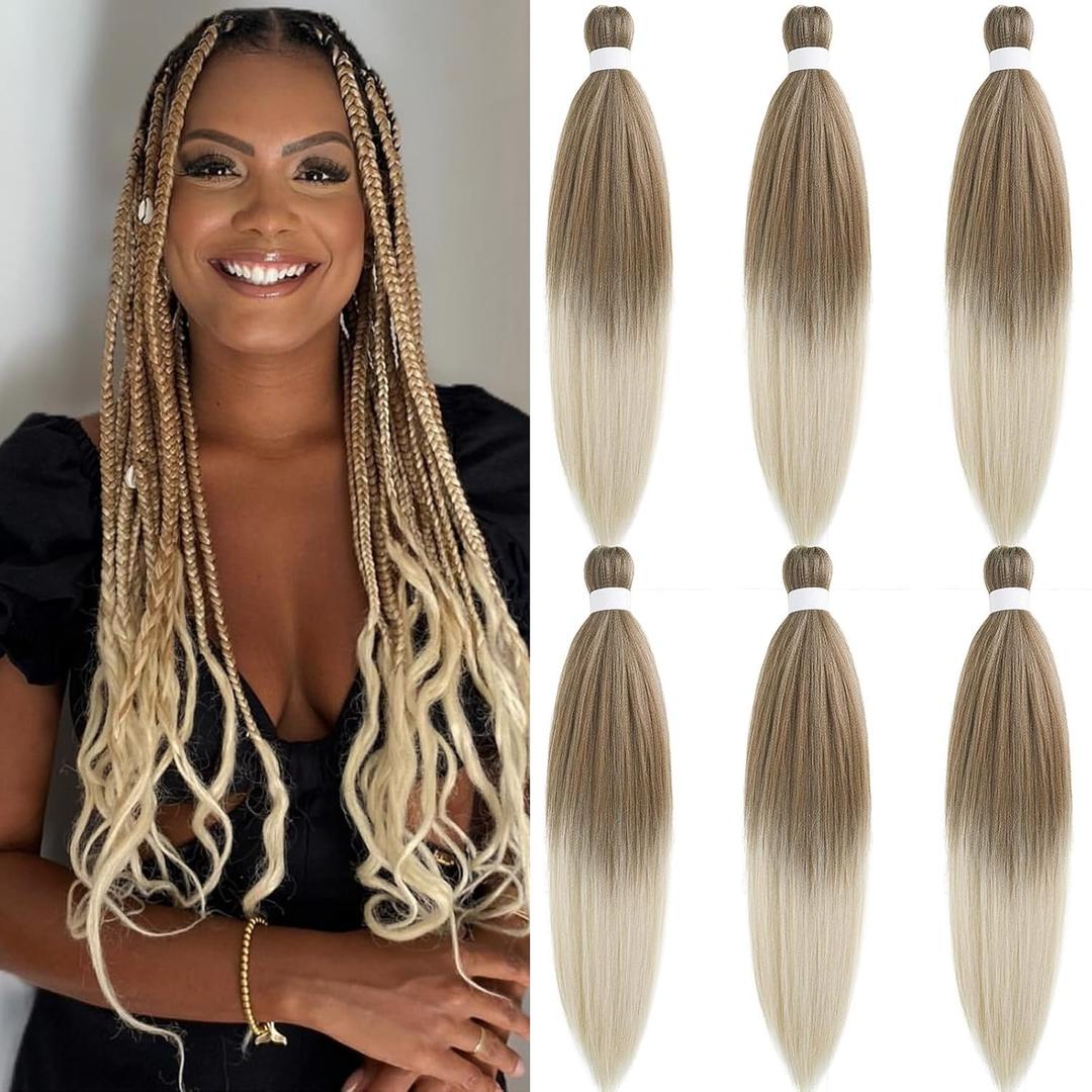 Brown Blonde Ombre Braiding Hair Pre Stretched 6b/613 Long Weave Pre Braided Hair for Crochet Braiding Synthetic Knotless Hypoallergenic Yaki Jumbo Box Braids Extensions