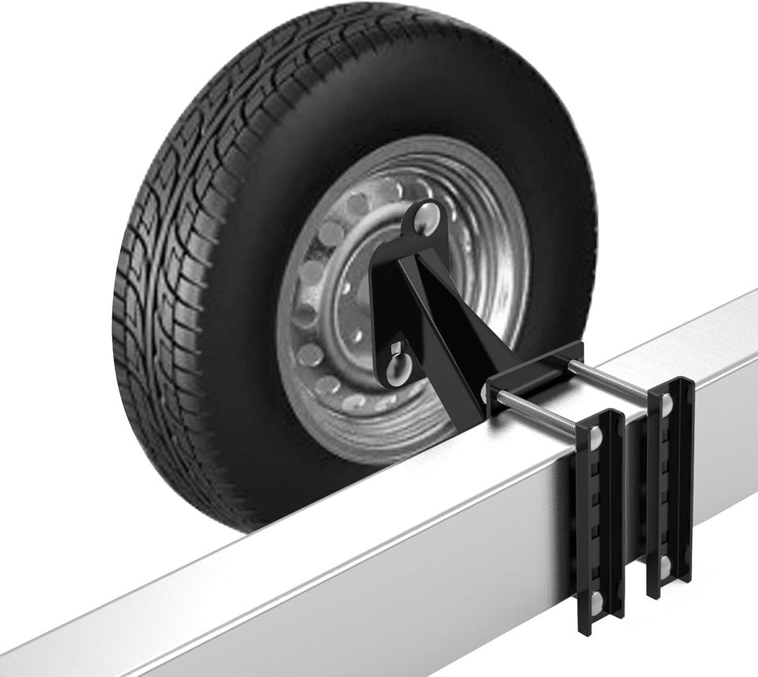 Qualward Spare Tire Mount Bracket for Trailer, Spare Tire Carrier Powder Coat Steel Black, Fits Most 4 & 5 & 6 Lugs Wheels on 4", 4.5'', 4.75'', 5" or 5.5" Bolt Patterns (2 Nut 4- 5.5 Inch)