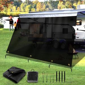 RV Awning Shade Screen with Zipper 9'x13'3", RV Awning Fabric Replacement Complete Kits for Trailer Camper, RV Awning 230GSM 8.2oz, 600D Durable Mesh Blocks 88% Sunlight, Improves Shade&Privacy