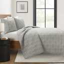 Lush Decor Hexagon Honeycomb Embroidered Textured Cotton Quilt Gray 3 Piece Set Full/Queen - Soft Lightweight Modern 3 Piece Bedding Set