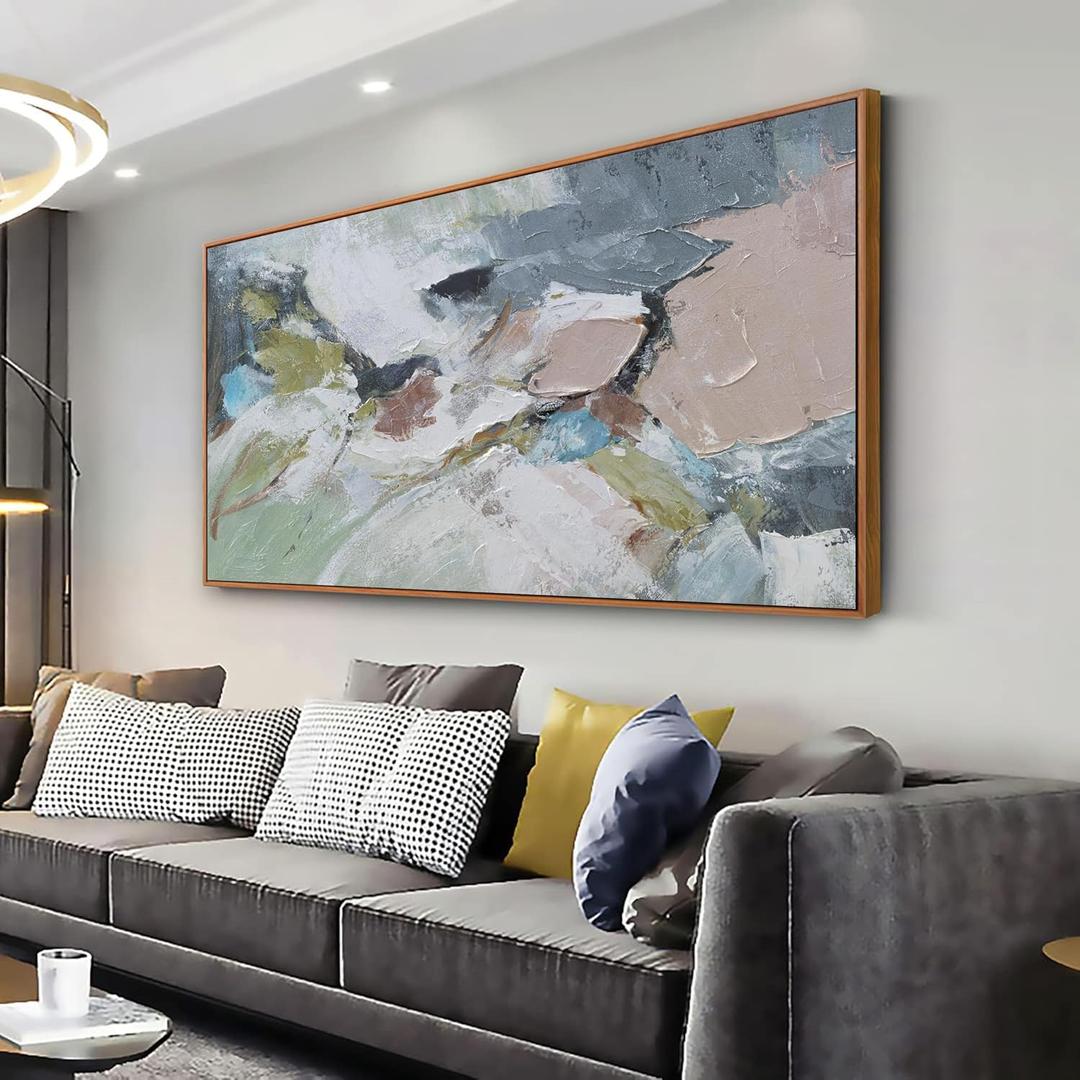 Pink Abstract Painting Large Wall Art Living Room Decor Green Canvas Print Colorful Abstract Wall Art For Living Room Home Office Decoration 30x60 Inch