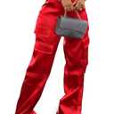 Tapata Petite 28.5" Inseam Womens Satin Cargo Pants High Waisted Wide Leg Casual Streetwear Trousers Club Outfits, Red M