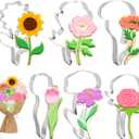 FYSUIMU 6Pcs Flower Cookie Cutters Biscuit Cutter Spring Tulip Peony Sunflower Rose Floral Stem Stainless Steel Cookie Cutting Molds for Mother' s Day Home DIY Baking Supplies