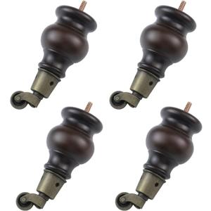 4.72" Height Wooden Furniture Legs Wood Sofa Legs Replacement Round Gourd Wooden Turned Feet with M8 Hanger Bolts and Caster Wheels for Couch Armchair Recliner Dresser Cabinet Ottoman