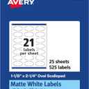 Avery Matte White Oval Scalloped Labels, Sure Feed Technology, 1-1/8" x 2-1/4", 525 Matte White Printable Labels