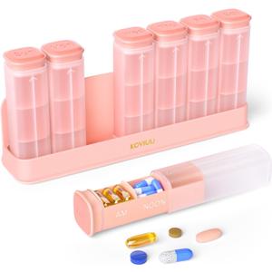KOVIUU Weekly Pill Organizer 3X a Day, Detachable Pill Box 7 Day, Large 3 Times Daily Pill Case, Travel Pill Container Holder, Week Medication Dispenser Pillbox for Vitamin Supplement Medicine, Pink