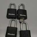 Master Lock Black Outdoor Key Lock, Heavy Duty Weather Resistant Padlock with Cover, Keyed Alike Padlocks for Outdoor Use, 4 Pack, M115XQLF