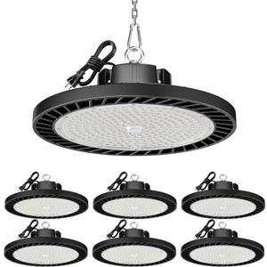 UFO LED High Bay Lights 5000K 150W 6 Pack, Led Shop Lights Commercial Bay Lighting for Garage Workshop Warehouse, Super Bright Daylight, 22500 LM, 120V, Power Cord Included
