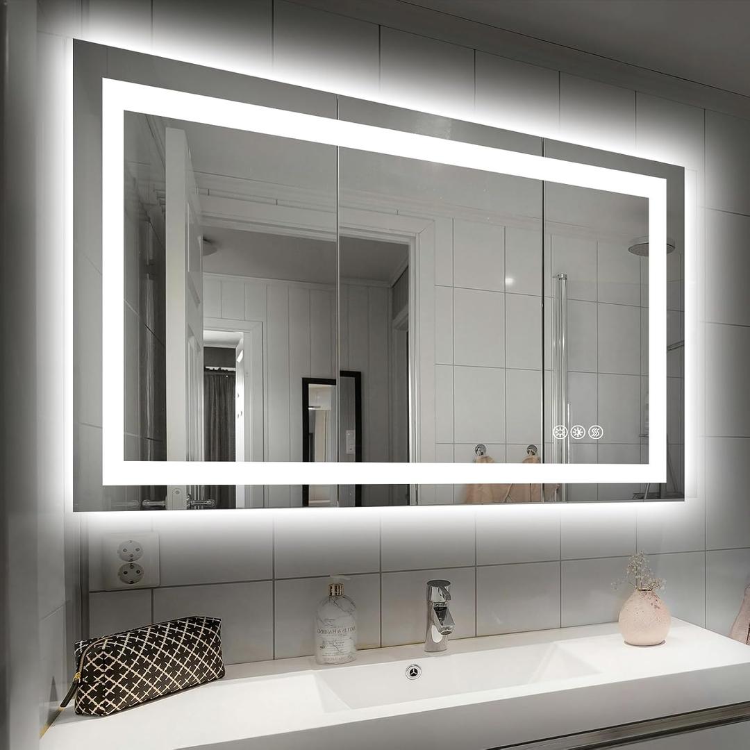 Hivone 40X32 LED Bathroom Mirror with Lights, Anti-Fog, Dimmable, Backlit + Front Lit, Smart Bathroom Vanity Mirror, Memory Function, Shatterproof, Tempered Glass (Horizontal/Vertical)