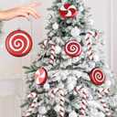 10ct Red and White Christmas Tree Ornaments, Shatterproof Plastic Candy Cane & Lollipop Decorations for Candyland Theme Party, Home Tree Decor