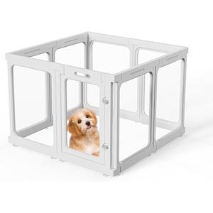 Clear Acrylic Dog Playpen with Door, for Puppy Cat Rabbit Transparent Pet Pen, Dog Playpen Indoor, Dog Fence, Easy Assemble & Cleaning Dog Pen for Small & Medium Dogs (23.6“ Height, 8PCS)