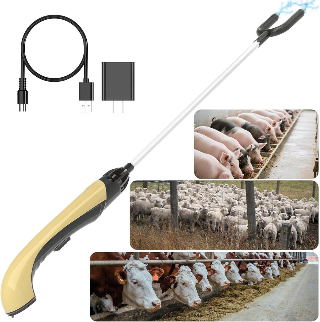 35" Cattle Prod, Upgraded Waterproof Cattle Prod Stick for Modern Livestock Management,Sheep - Livestock Herding ToolYellow