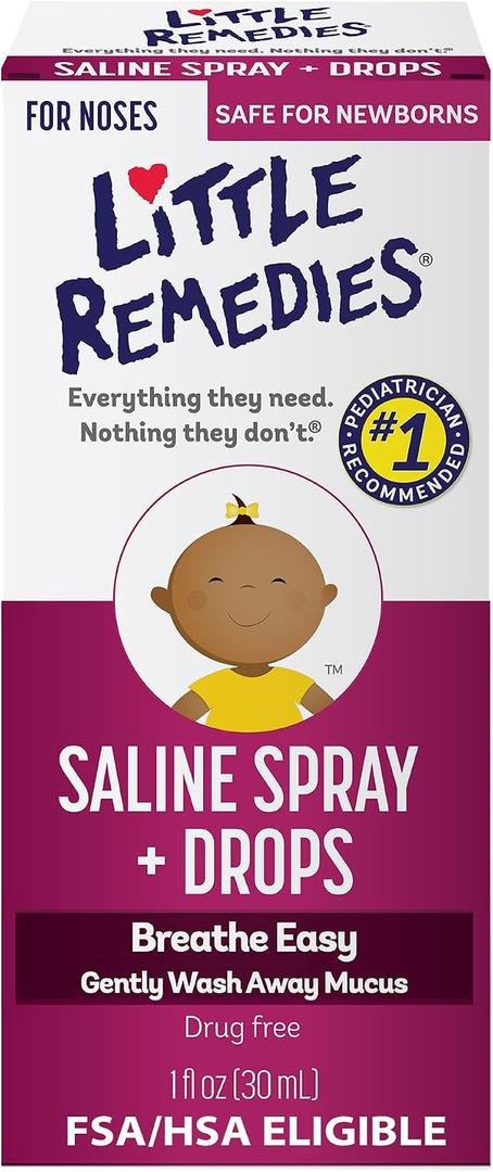 6 x Little Remedies Sterile Baby Saline Nasal Spray and Drops, Safe for Newborns to Relieve Stuffy and Dry Noses, 1 Fl Oz