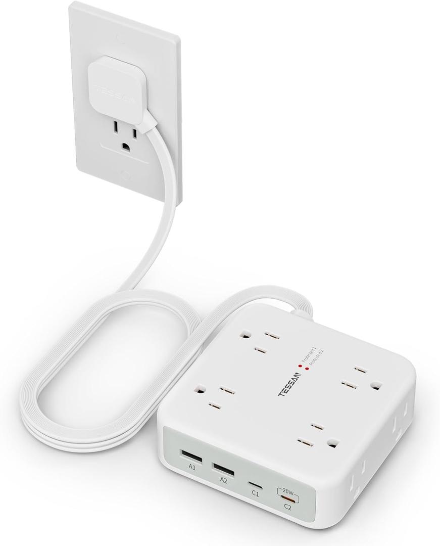 TESSAN Surge Protector Power Strip, 5 Ft Extension Cord Flat Wall Plug with 4 USB (2 USB C) 8 Outlets, 2100J Dual Surge Protection, 20W Multiple Charging Station for Home, Office, College, Dorm Room (Gray) TESSAN Surge Protector Power Strip, 5 Ft Extension Cord Flat Wall Plug with 4 USB (2 USB C) 8 Outlets, 2100J Dual Surge Protection, 20W Multiple Charging Station for Home, Office, College, Dorm Room (Gray)