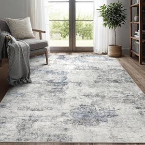 Living Room Area Rugs - 5x7 Abstract Large Soft Indoor Washable Rug Neutral Modern Low Pile Carpet for Bedroom Dining Room Farmhouse Home Office - Grey Blue
