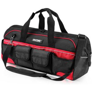 HAUTMEC 24" Heavy-Duty Large Tool Bag, 1680D Wear-Resistant Wide Mouth Tool Bag with Metal Frame & Hard Base, 36 Pockets, Level Holder, Anti-Tangle Padded Shoulder Strap – HT0284